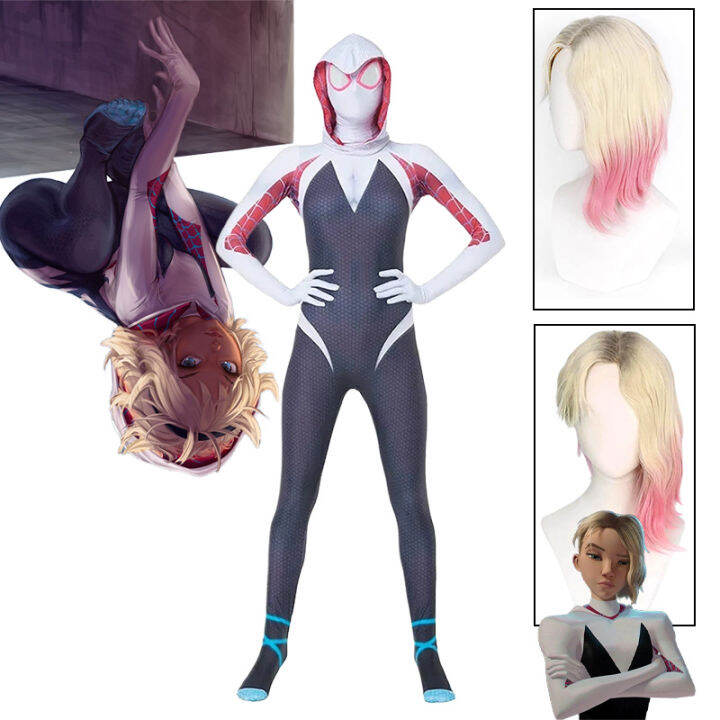 Spider Gwen Cosplay Wig Bodysuit Superhero Gwen Stacy Spider Costume ...