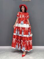 XITAO Vintage Print Dress Loose Fashion Contrast Color Summer New Casual Women