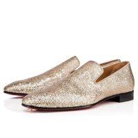 Bling Gold Glitter Leather Dress shoes Men British Style Square Toe Men Loafers Slip On Banquet and Wedding Dress Shoes