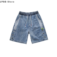 JPQQ Celana Pendek Denim ติดกระดุมสำหรับผู้ชายกางเกงลำลองทรงตรงตรงตรงเทรนด์กางเกงแฟชั่นแนวลำลองทรงหลวมสไตล์ขนาดใหญ่ฮ่องกงมีกระดุมฤดูร้อน