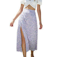 Summer Women’s Midi Skirt Floral High Waist Split A-line Skirt  Sexy Ladies Casual Long Skirt