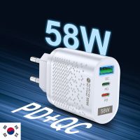 58W KR ที่ชาร์จความเร็วสูงปลั๊กยูเอสบี PD Type C อะแดปเตอร์ชาร์จในรถยนต์ชาร์จโทรศัพท์อย่างรวดเร็วสำหรับ Iphone Xiaomi Samsung Huawei USB C เครื่องชาร์จติดผนัง