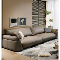 Leather sofa, Italian light luxury home high-grade gray simple in-line one-line chaise seat