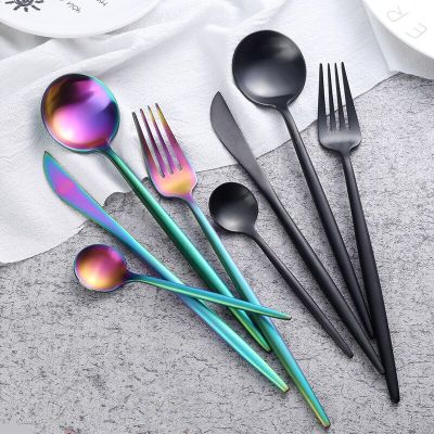 Besteck Rainbow Set Cutlery Portable Eco-friendly Stainless Steel Golden Spoon and Fork Set Dinner Travel Tableware Service Sets Flatware Sets