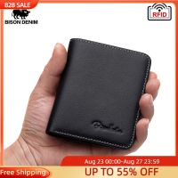 BISON DENIM Black Purse For Men Genuine Leather Mens Wallets Thin Male Wallet Card Holder Cowskin Soft Mini Purses N4429