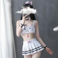 【Lao Zhang Fashion Cosplay】 Conjunto De Ropa Interior Kawaii Para Chicas Uniforme De Colegiala Lencería Erótica Sexy Top Y Falda De Verano Disfraces De Gato De Encaje