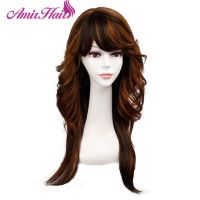 Amir Long Wavy Synthetic Wigs With Free Side Bangs High Temperature Fiber for Blcak Women 99J Blonde color Cosplay Hair Gift ของขวัญ