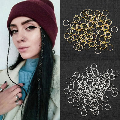 50Pcs Mix Color Hair Braid Dreadlock Beads Cuffs Rings Tube Accessories Opening Hoop Circle 10-12mm Inner Hole Hair Rings