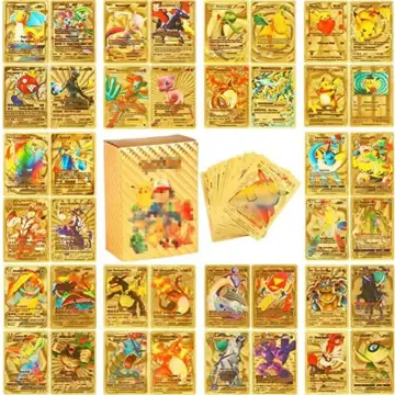11-110PCS Pokemon Gold Pikachu Cards Box Spanish/English/French