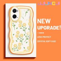 Jjlingji เคสสำหรับ OPPO เคส A36 A76 A96แฟชั่นดอกไม้สดดีไซน์ใหม่ครีมขอบคลื่นเคสโปร่งใสลายกล้องถ่ายรูปเคสมือถือนุ่มเรียบง่ายกรอบป้องกันอ่อนโยน