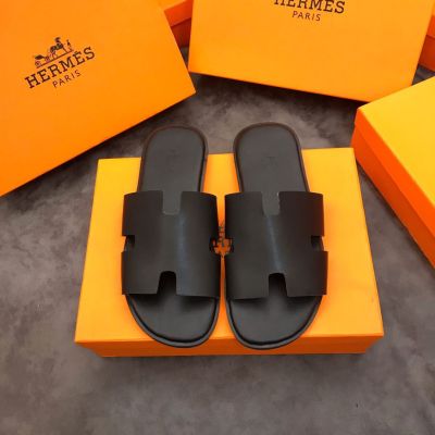 Summer H sandals mens all-match breathable slides black casual sandals for home and outdoor wear H big brand leather mens slippers