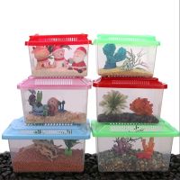 1PC Transparen Plastic Goldfish Tank Turtle Tank Hamster Box Cage Bowls Feeding Aquarium Portable Pet Products (Random Color)