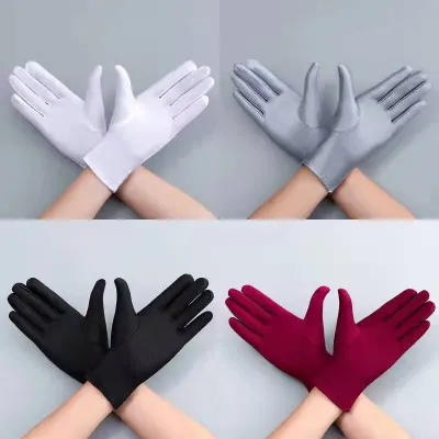 Womens Mens Riding Gloves Solid Black and White Summer Thin Sunscreen Wrist Gloves Neutral Performance Stretch Spandex Gloves