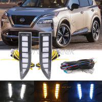 LED DRL ไฟวิ่งกลางวันสำหรับ Nissan X-Trail Rogue T33 2021 2022 2023ไฟตัดหมอกสีเหลืองลำดับ Turn Mustang สไตล์