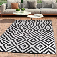 Outdoor Moistureproof Camping Mat 5x8ft Black and White Geometric Easy Clean Patio Rug Comfortable Living Room Woven Car