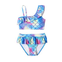 Swim Suits Young Girls Bathing Suits 2pcs One Shoulder Tie Dye Swimsuit Ruched Bathing Suits