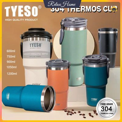 Tyeso แก้วน้ำเก็บความเย็น แก้วน้ำเก็บอุณภูมิ เครื่องใช้ในบ้าน แก้วพร้อมหูหิ้ว พกพาสะดวก แก้วกาแฟ แก้วสแตนเลส304 750ml/900ml【RelaxHome】
