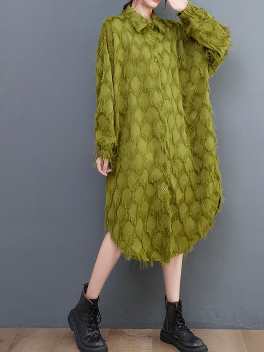 xitao-dress-loose-fashion-women-solid-color-tassel-shirt-dress