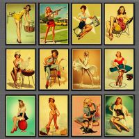 Vintage World War II Pin Up Girl Retro Art ภาพพิมพ์โปสเตอร์ผ้าใบสำหรับ Home Wall Decor