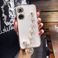 Maitus เคสสำหรับ Huawei Nova 9 / Nova 9 SE พร้อมสร้อยข้อมือโคลเวอร์สี่ใบกรอบสี่เหลี่ยมเคลือบ6D เงากรอบด้านหลังป้องกันซิลิโคนเคสมือถือ