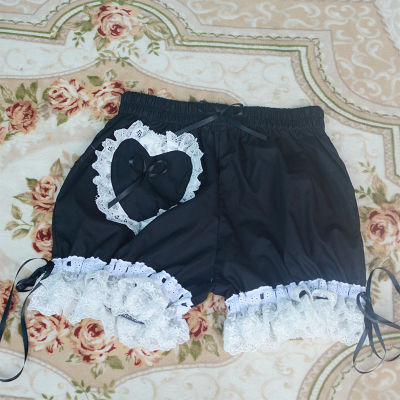 Sweet Womens Lolita Bloomer Elastic Waist Cosplay Shorts with Heart Shaped Pocket