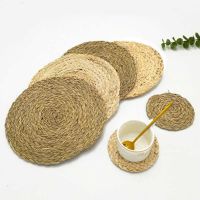 Natural Round Straw Hand Woven Non-slip Kitchen Placemat Coaster Insulation Pad Dish Coffee Cup Table Mat Home Decor 51019