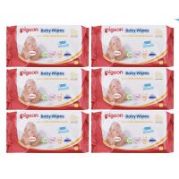 WRE ทิชชู่เปียก ผ้าเช็ดทำความสะอาดเด็ก ( แพ็ค 6 ห่อ ) Pigeon BABY WIPES EXTRA SOFT ผ้าเปียก  กระดาษเปียก