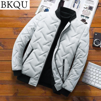 Autumn Winter Jacket Men Casual Cotton Padded Thick Baseball Jacket Diamond Pattern Warm Casual Coat Fashion Clothing Mens Coat