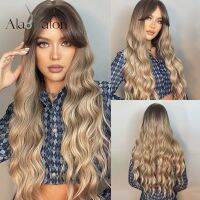 【DT】hot！ ALAN EATON Wig with Bangs Ombre Wavy Synthetic Wigs for Wear Resistant