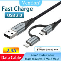 Vention สาย USB MFi 2 In 1ที่ชาร์จความเร็วสูง USB 2.0A ตัวผู้ถึง Micro-B ตัวผู้สายข้อมูล480Mbps ความเร็วในการรับส่งข้อมูลสูงสำหรับ Xiaomi Samsung Micro iPhone 12 Pro Max XR 11สายข้อมูล