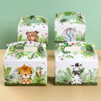 ✉◕◆ 4pcs Jungle Animal Candy Boxes Safari Birthday Party Decoration Kids Gift Packaging Box Wild One Baby Shower Supplies Box Bag
