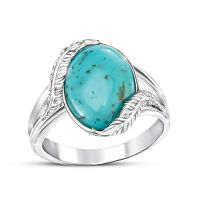 New Womens Fashion Oval Turquoise Feather Ring Bohemian Jewelry