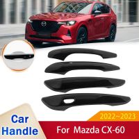 สติกเกอร์ติดที่จับประตูชุบโครเมียมสีดำคาร์บอนไฟเบอร์มันวาวสำหรับ Mazda CX60 CX 60 CX-60 KH 2022 2023อุปกรณ์ตกแต่งภายนอกรถยนต์