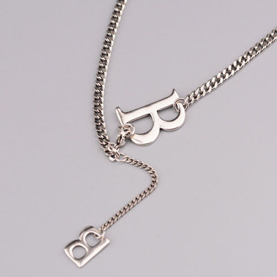 Foxanry 925 Sterling Silver Necklace New Trend Hip Hop Vintage Creative Big Small Letter B Couples Clavicle Chain Jewelry Gifts