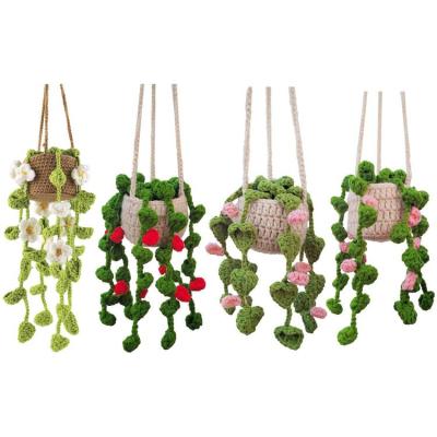 Crochet Plants for Car Knitted Potted Plants Crochet for Rearview Mirror Home Decor Products for Car Rearview Mirror Luggage School Bags Dining Room Living Room Bedroom original