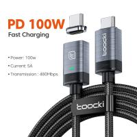 Toocki สายยูเอสบีแม่เหล็ก C 100W สำหรับข้อมูลแม่เหล็ก C สายชาร์จเร็ว Pd สาย Huawei Pd สายชาร์จ Usb แบบ Samsung