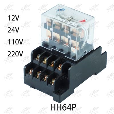 Hh64p Ly4nj ไฟ Ac 110V 220V Dc 12V Dc 24V 10a 14pin สีเงินใช้ติดต่อกับ4pdt ขดลวดเครื่องถ่ายทอดสัญญาณ Ly2nj Hh62p Ly3nj หลอดไฟอะแดปเตอร์
