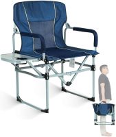 【LZ】℡✤►  Cadeira dobrável com mesa lateral e alça ao ar livre Heavy Duty ventilação compacta assento de malha Camping Diretor