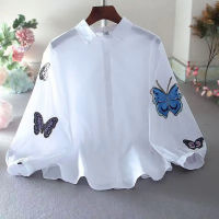 Maternity Butterfly Embroidery Blouses Summer Top For  Women White Stripe Shirts Linnen Gravida Clothes Plus Size Dress