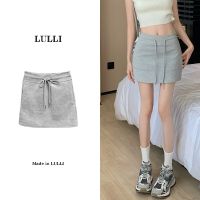 LULLI Sweet and Spicy Style Drawstring Sports White Short Skirt 2023 Summer New Girls High Waist Versatile Wrap Hip A-line Half