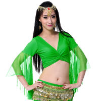 Orient Belly Dance เสื้อผ้าเสื้อผ้า Choli Flare แขน V คอผู้หญิงเต้นรำสำหรับ Belly Dance 12สี...