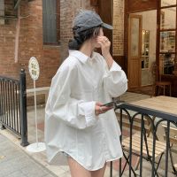 Design sense niche white sun protection shirt womens spring and summer thin loose and lazy style shirt coat mid-length top