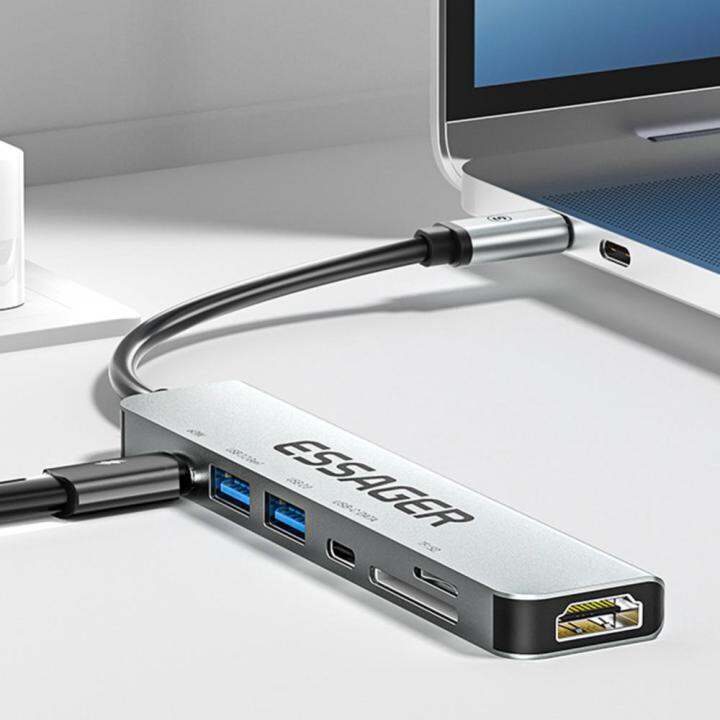 แท่นวางคอมพิวเตอร์7-in-1สถานี-usb-ชนิด-c-hdmi-รองรับ-pd60w-แหล่งจ่ายไฟขยายฮับพอร์ตเครื่องแยกอเนกประสงค์