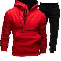 New Product Spring Autumn Mens Sweatshirt Suit Letter Printed Zipper Pockets Hoodie+Drawstring Sweatpants Fashion Oversize Male 2Pcs Set