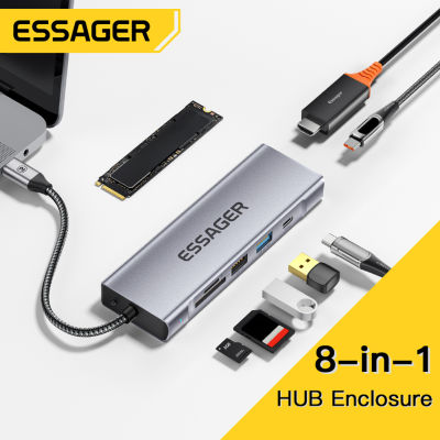 Essager 8-In-1 USB Hub พร้อมฟังก์ชั่นการจัดเก็บดิสก์ USB Type-C ไปยังสถานีเชื่อมต่อแล็ปท็อปที่รองรับ HDMI สำหรับ Pro Air M1 M2