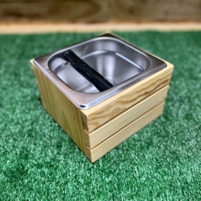 coffee knock box  Coffee Knock Box Stainless Steel Wood Coffee Grounds Container Box  กล่องไม้ใส่ถังเคาะกากกาแฟสูง10ซม. DIY. DS01-1 ส่งจากกรุงเทพ