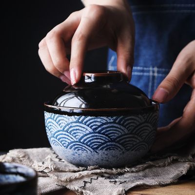ชามมีฝากระเพื่อมทะเลญี่ปุ่นหม้อตุ๋นขนาด3.5/4.5นิ้วไข่นึ่งเซรามิกถ้วยมีฝารังนก Guanpai4เครื่องใช้สำหรับโต๊ะอาหารที่ใช้ในครัวถ้วยซุป