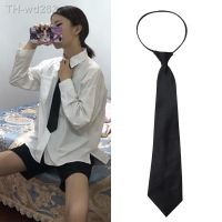 JK Japanese Black Simple Clip on Tie Security Tie Doorman Steward Matte Black Funeral Tie for Men Women Students Tie