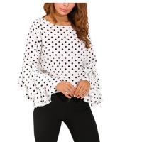 Mode Shop HangQiao Women Polka Dots Blouse Flare Sleeve Casual Shirts Tops