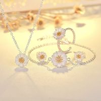 【When the flowers bloom】 JapaneseKorean Design SunSmallEarrings NecklaceRing Set Ladies CollegeGD Fans Gift